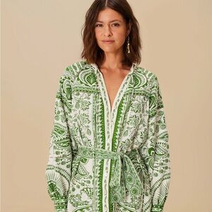 FARM Rio Green and White Bohemian Dress